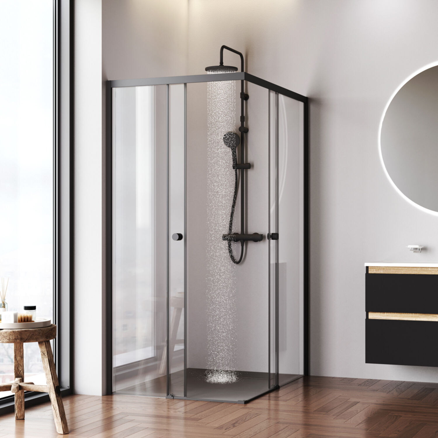 Душевой уголок AM.PM X-joy W94G-403-120290-BТ1К 120x90, стекло прозрачное, профиль черный матовый - фото 1