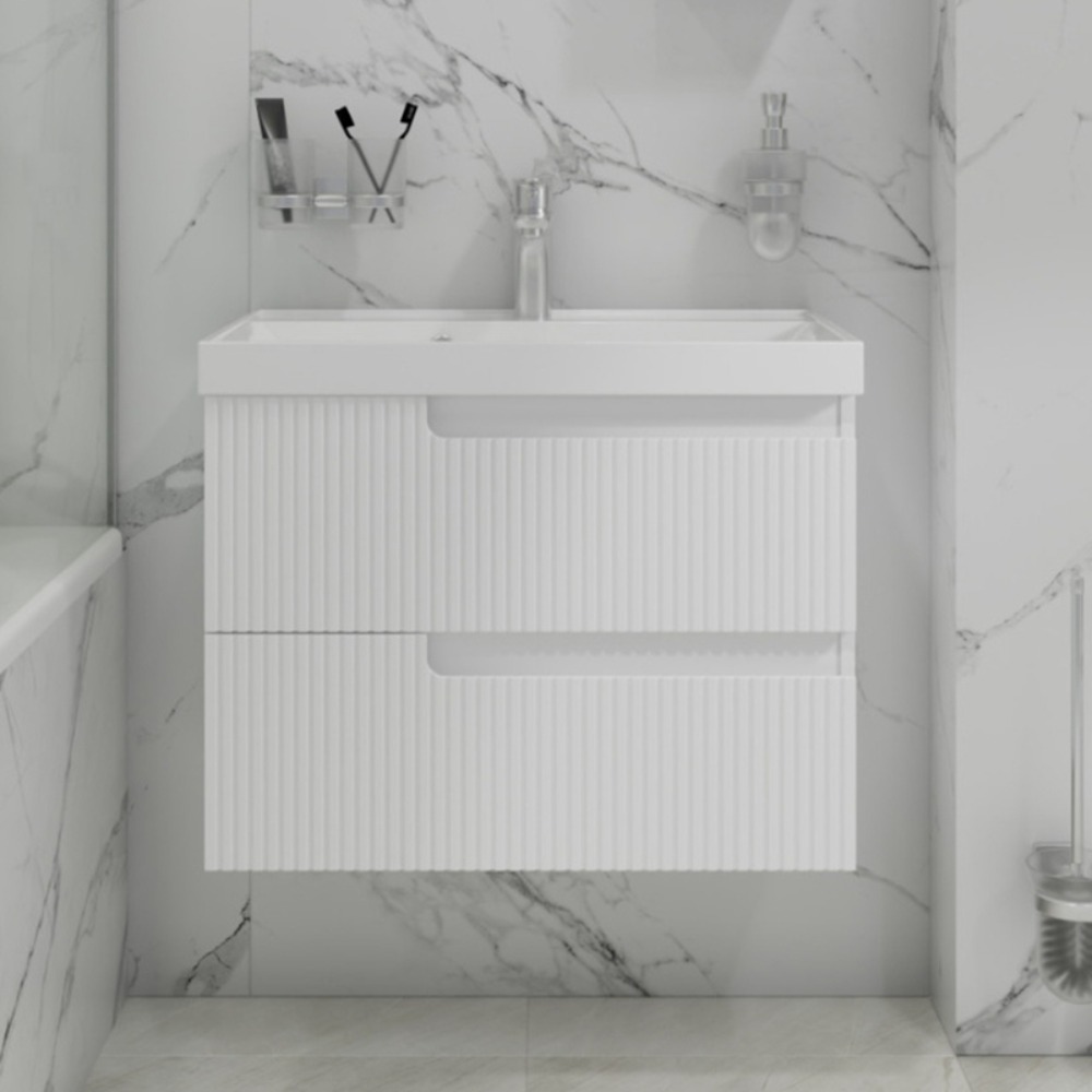 Тумба под раковину Санта Альтаир 70, подвесная, 2 ящика, цвет белый глянец