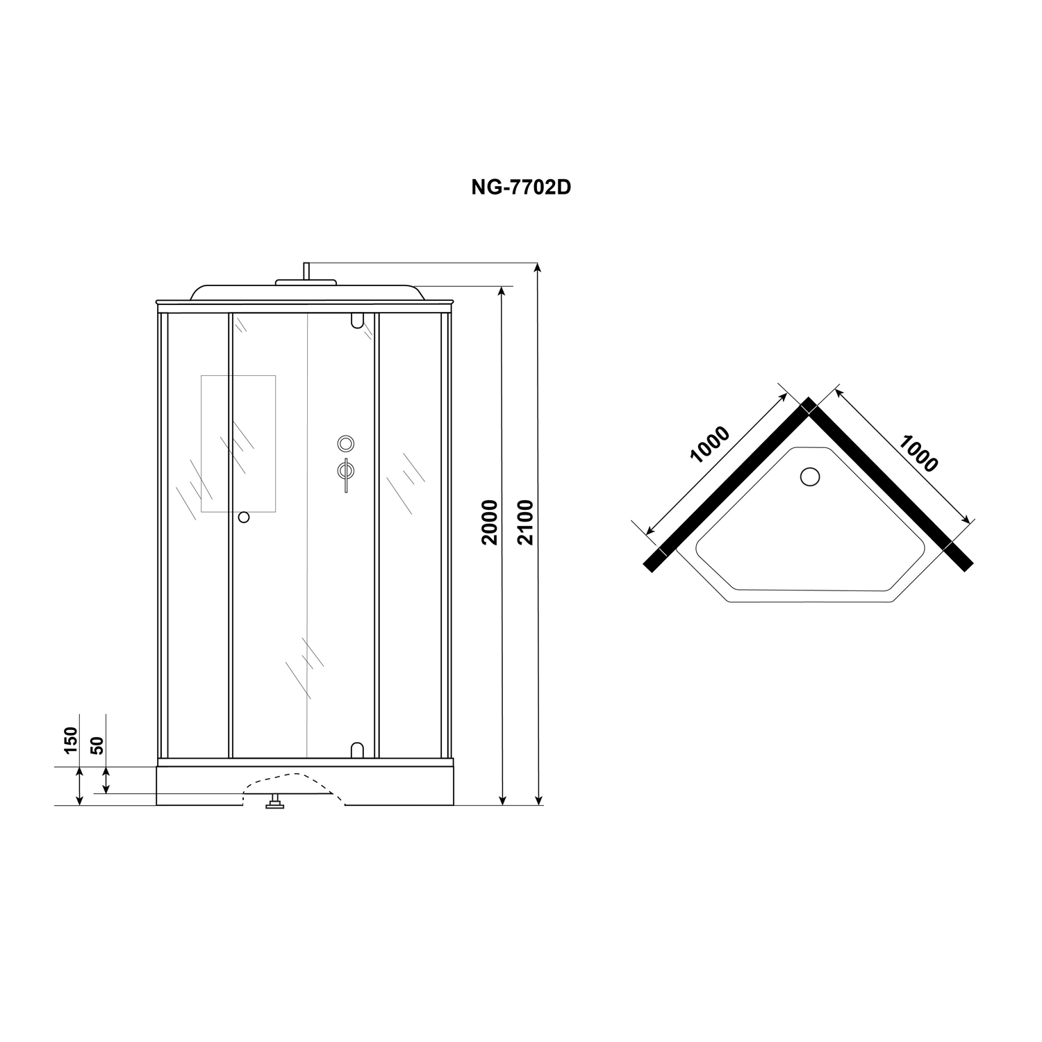 Душевая кабина Niagara Luxe NG-7702DM 100x100, стекло прозрачное, профиль серебро, с крышей - фото 1