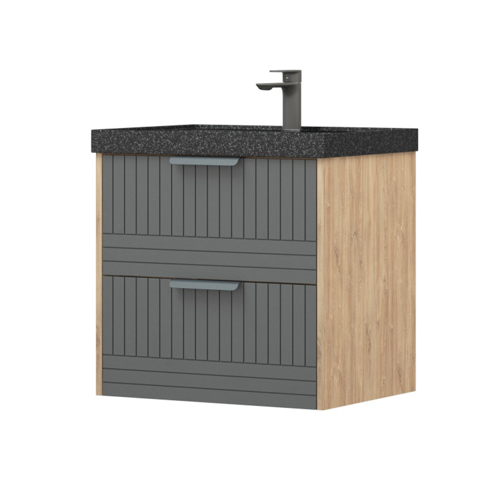 Мебель для ванной Corozo Инди 60, напольная/подвесная, с черной раковиной Стандарт, цвет дуб канзас/графит - фото 1