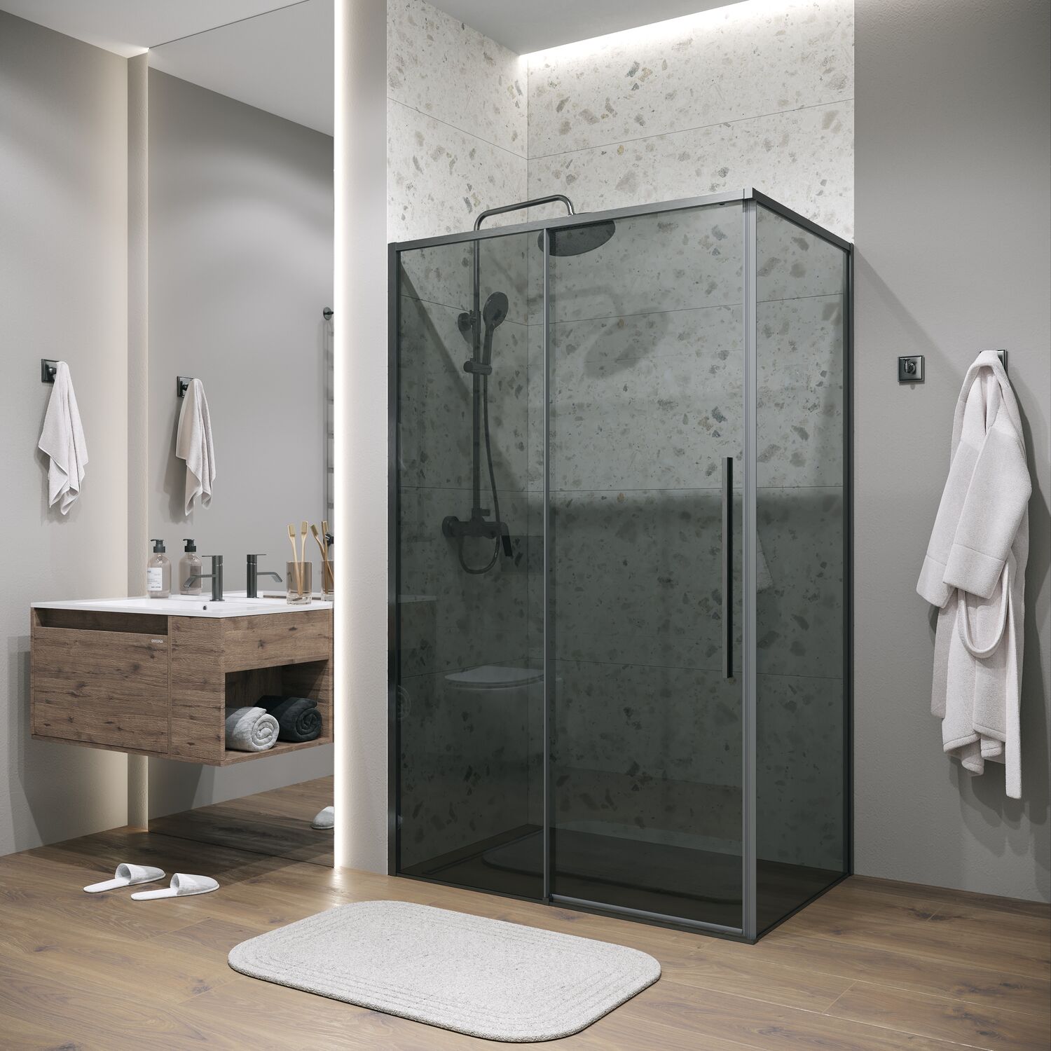 Душевой уголок Grossman Galaxy 110х80, стекло тонированное, профиль графит сатин