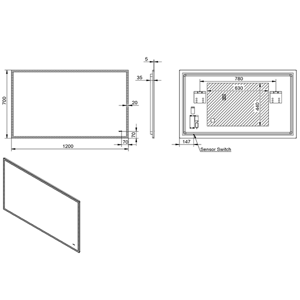 Зеркало Esbano ES-2632YD 120x70, LED подсветка, функция антизапотевания, инфракрасный выключатель - фото 1