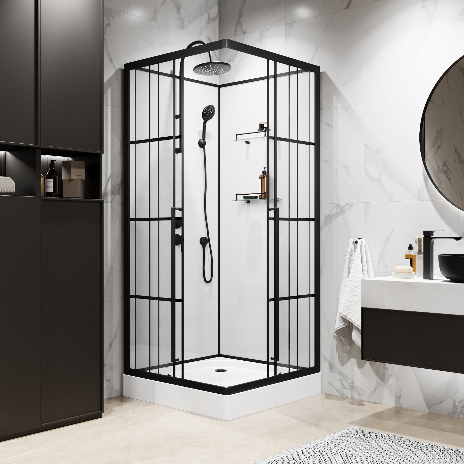 Душевая кабина Niagara Standart ST90/15QL/KL/BKT 90х90, левая, стекло прозрачное с рисунком, профиль черный матовый - фото 1