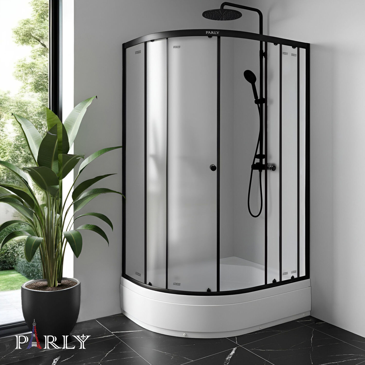 Душевой уголок Parly ZFM1201B R 120х80, правый, с поддоном, стекло матовое, профиль черный матовый