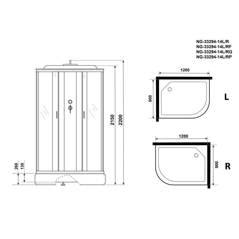 Душевая кабина Niagara Classic NG-33294-14L 120х90, левая, стекло матовое, профиль хром, с крышей
