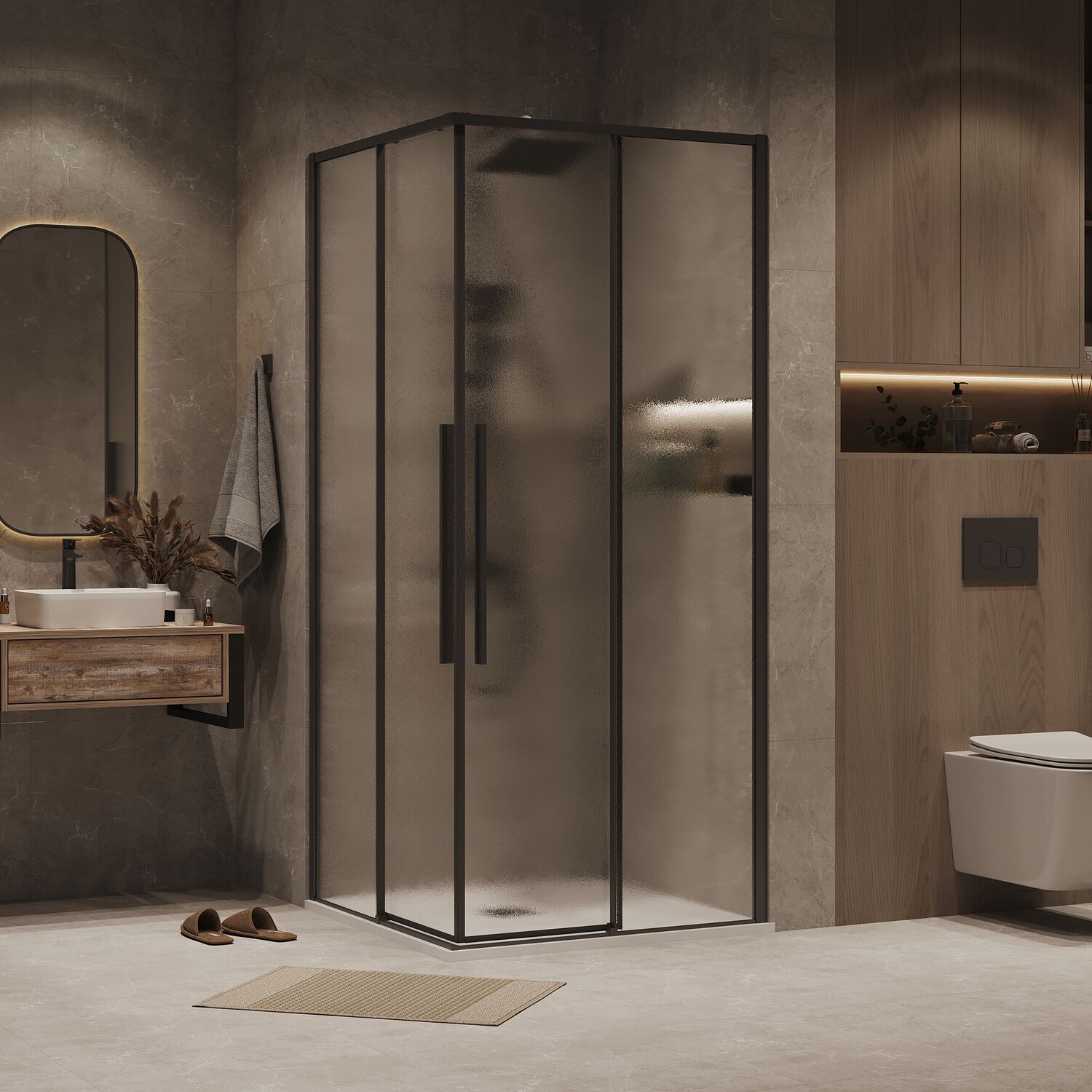 Душевой уголок Grossman Galaxy 300.K33.01.8080.21.02 80х80, стекло шиншилла, профиль черный матовый - фото 1