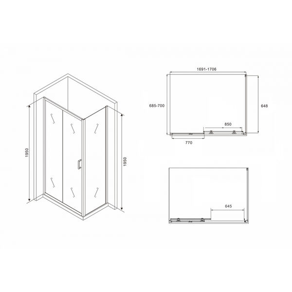 Душевой уголок Abber Schwarzer Diamant AG30170B-S70B 170x70, стекло прозрачное, профиль черный - фото 1