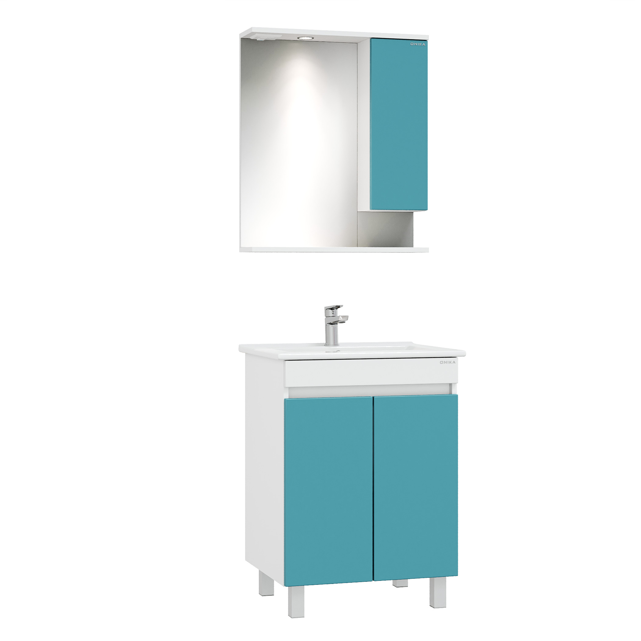 Мебель для ванной Оника Марви 60, цвет белый / бирюза