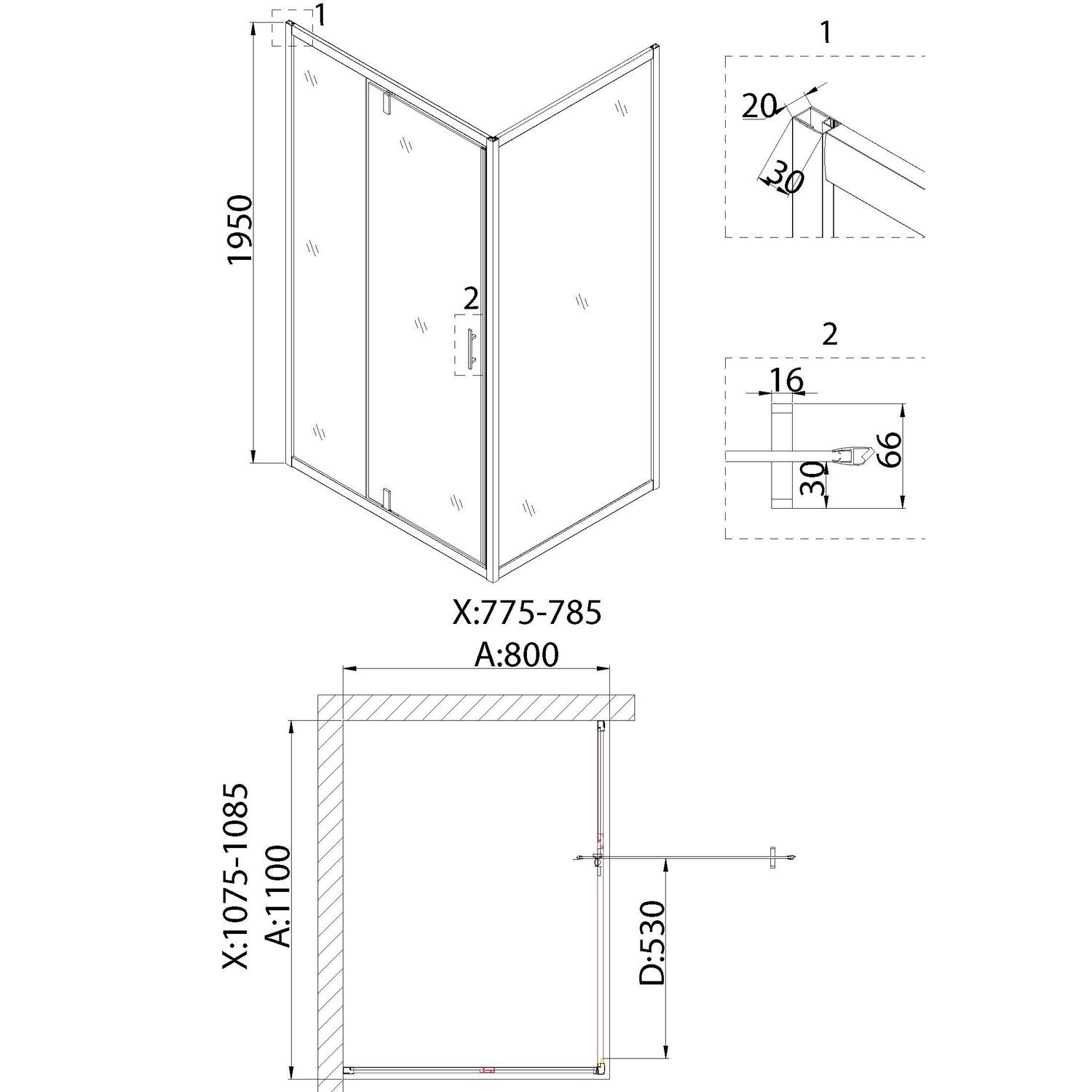 Душевой уголок Niagara Nova NG-83-11AB-A80B 110x80, с поддоном, стекло прозрачное, профиль черный - фото 1