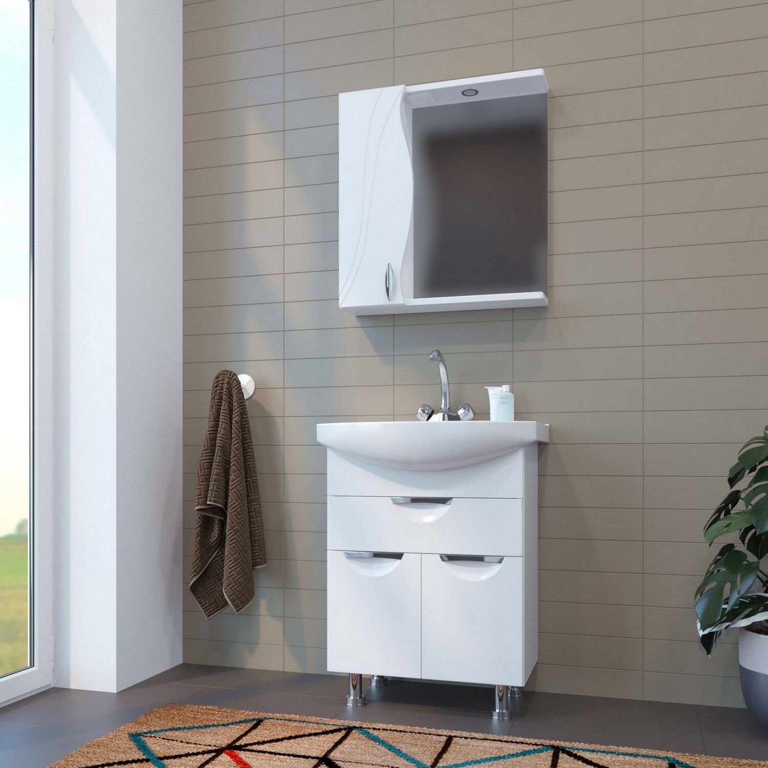 Шкаф-зеркало Mixline Лима 65, левый, с подсветкой, цвет белый - фото 1