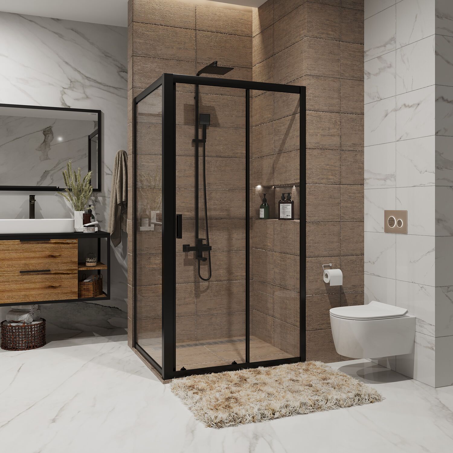 Душевой уголок Niagara Nova NG-82-9AB-A80B 90х80, стекло прозрачное, профиль черный матовый