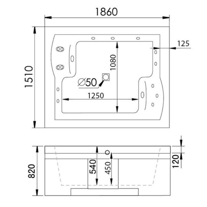 Ванна Gemy G9052 II K R 186x151 акриловая, правая, с гидромассажем, аэромассажем и хромотерапией, цвет белый - фото 1