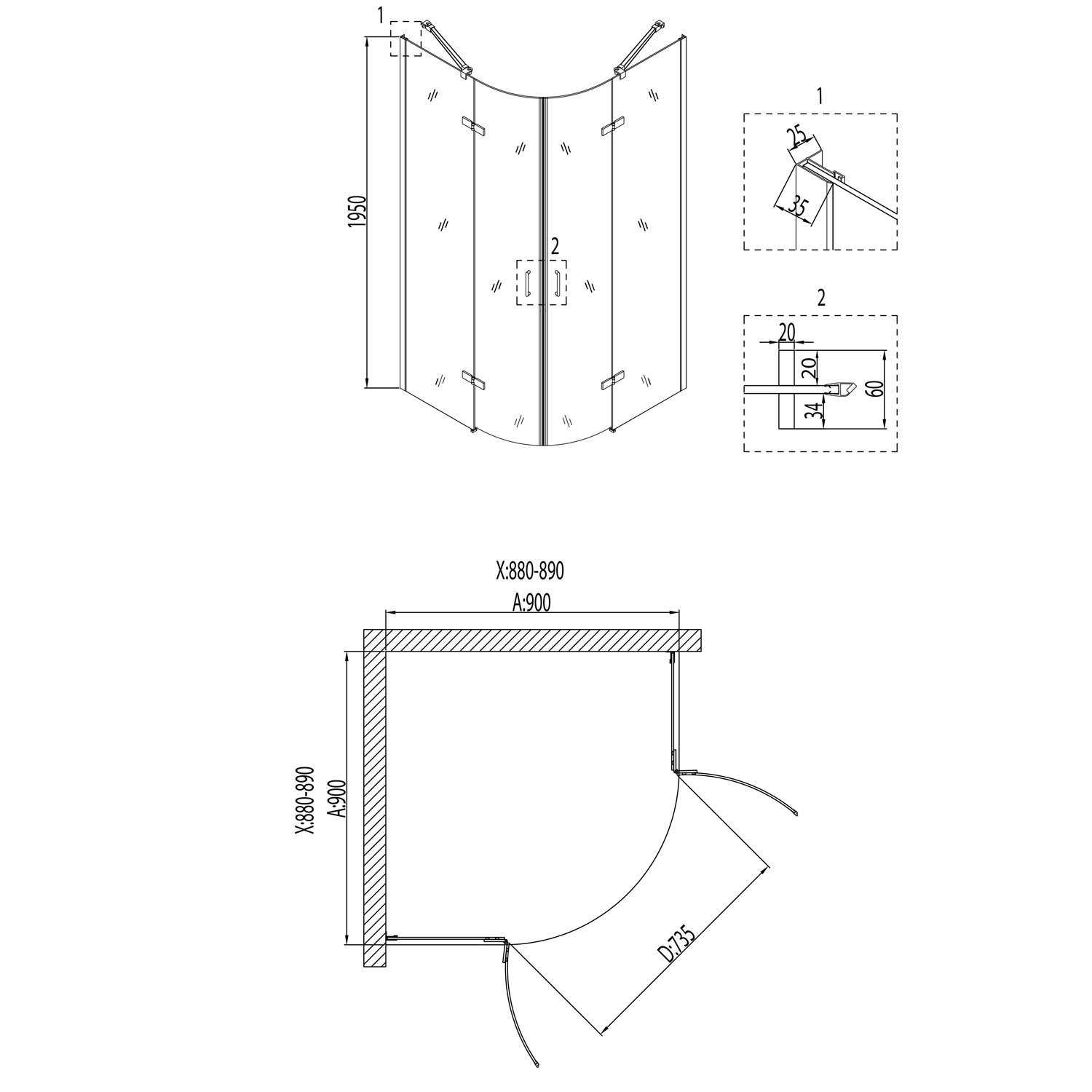 Душевой уголок Niagara Nova NG-6615-08 90x90, с поддоном, стекло прозрачное, профиль хром - фото 1