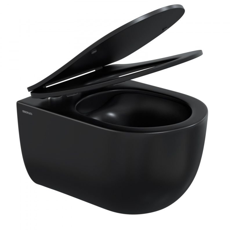 Комплект Berges Ventas Black Rimless унитаза с сиденьем микролифт и инсталляции с черной кнопкой - фото 1