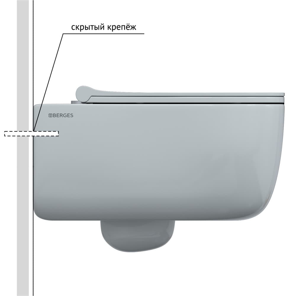 Унитаз Berges Ego XL 082118 подвесной, безободковый, с сиденьем микролифт, цвет белый - фото 1