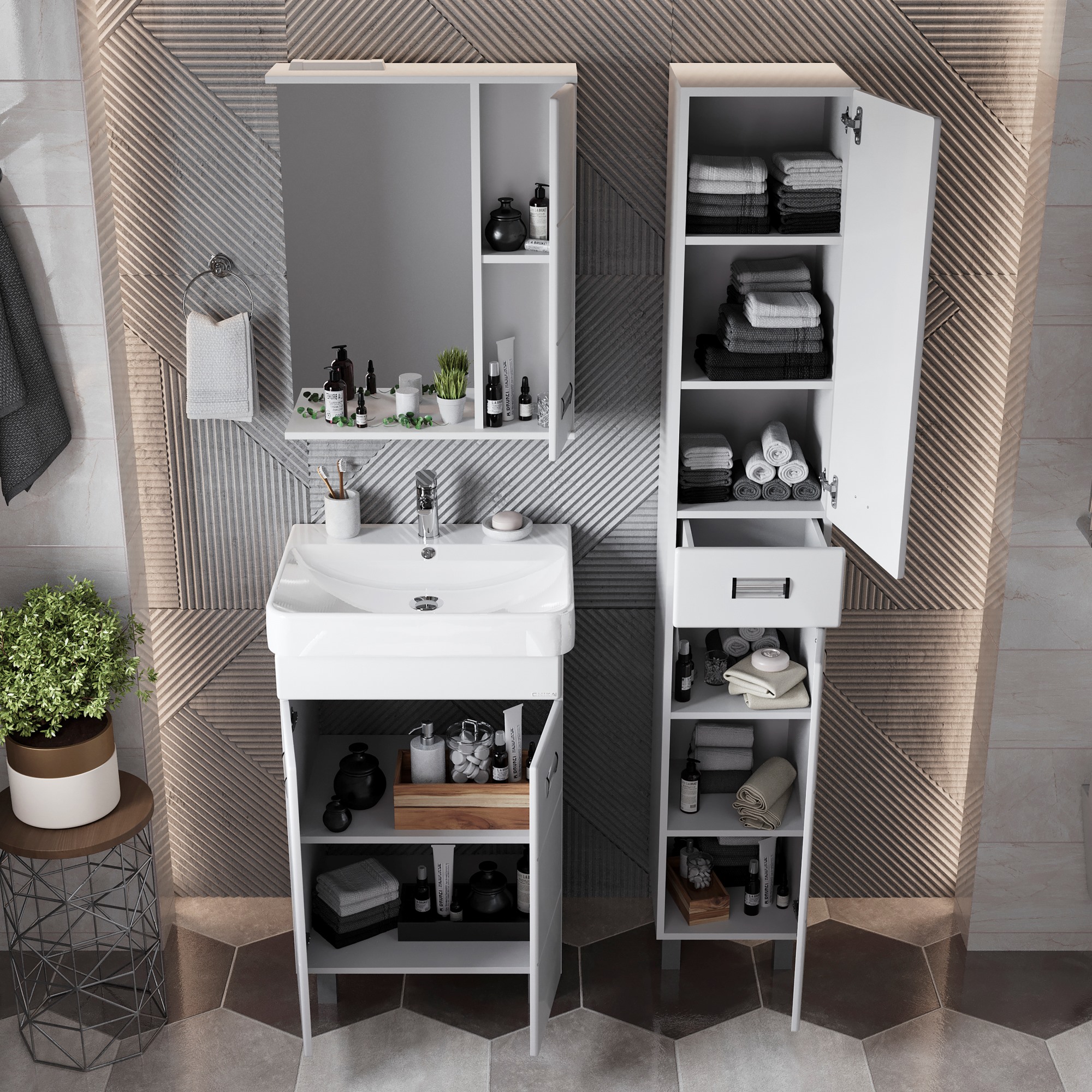 Мебель для ванной Оника Балтика-Квадро 55, цвет белый / хром - фото 1