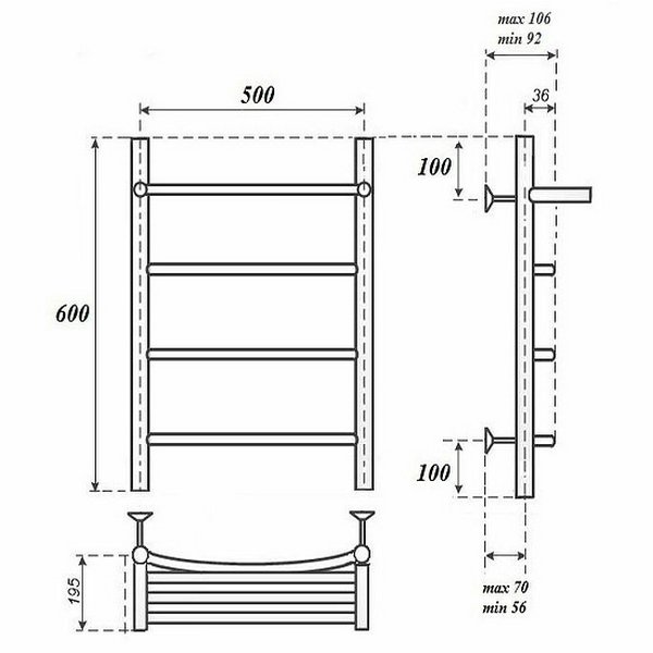 Полотенцесушитель Point П3 50x60 электрический, с полкой, цвет хром