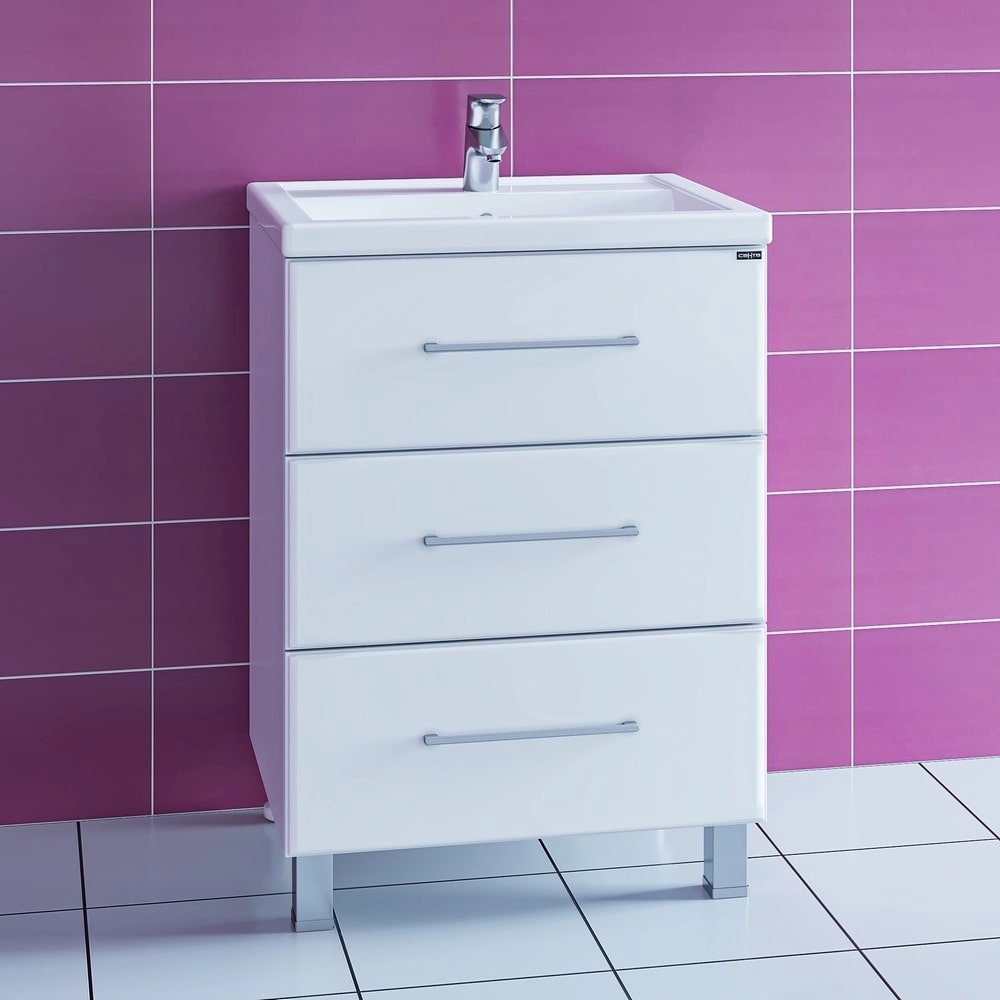 Тумба под раковину Санта Омега 60 напольная, с ящиками, цвет белый