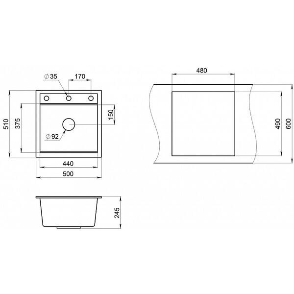 Кухонная мойка Granula Kitchen Space KS-5002 BL 50x51, с дозатором для жидкого мыла, сушилкой, цвет черный - фото 1