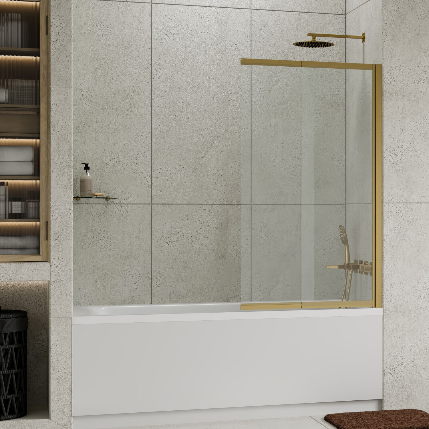 Шторка на ванну WasserKRAFT Schunter 82S02-80 80x140, стекло прозрачное, профиль золото матовое