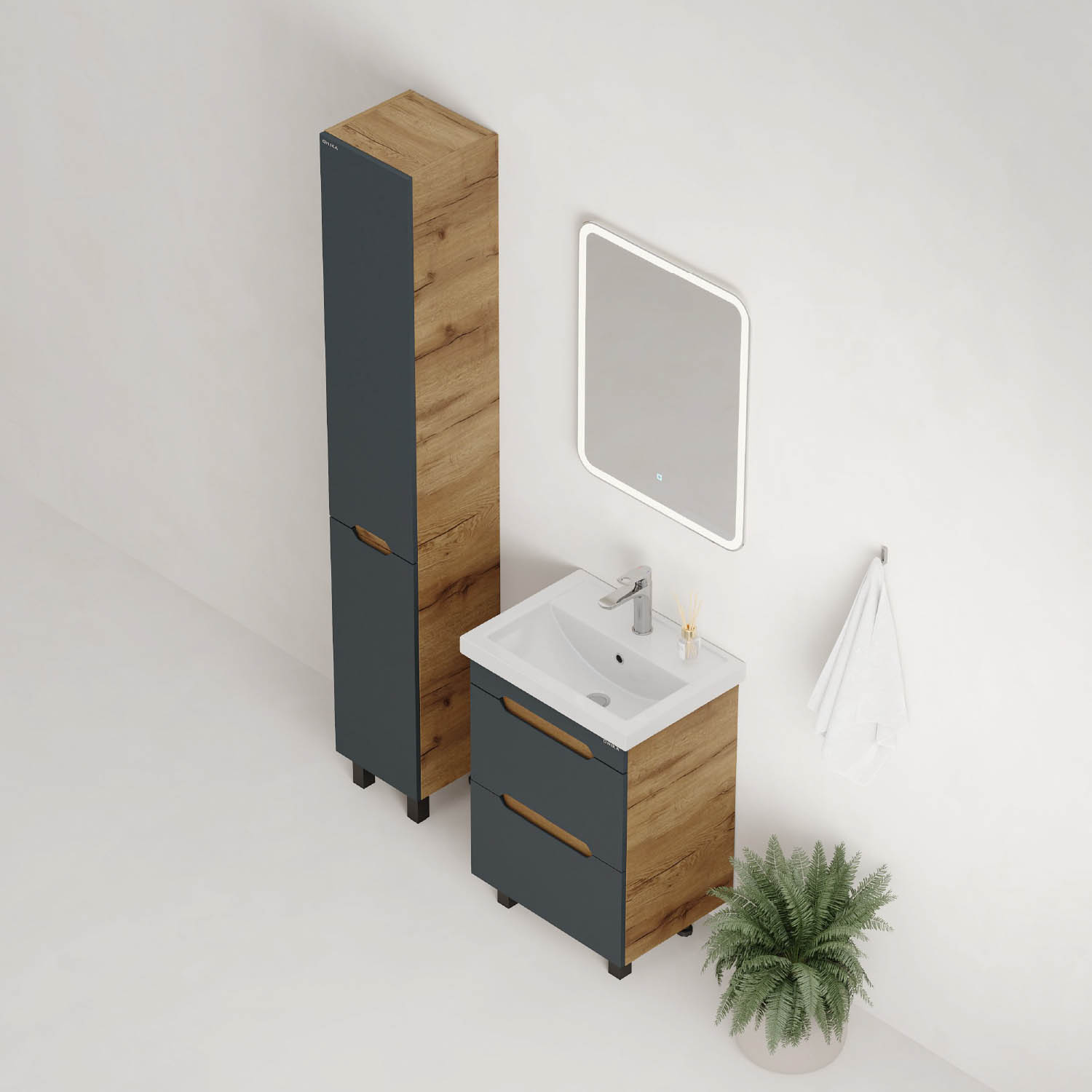 Мебель для ванной Оника Айленд 50, напольная, цвет графит / дуб крафт золотой - фото 1