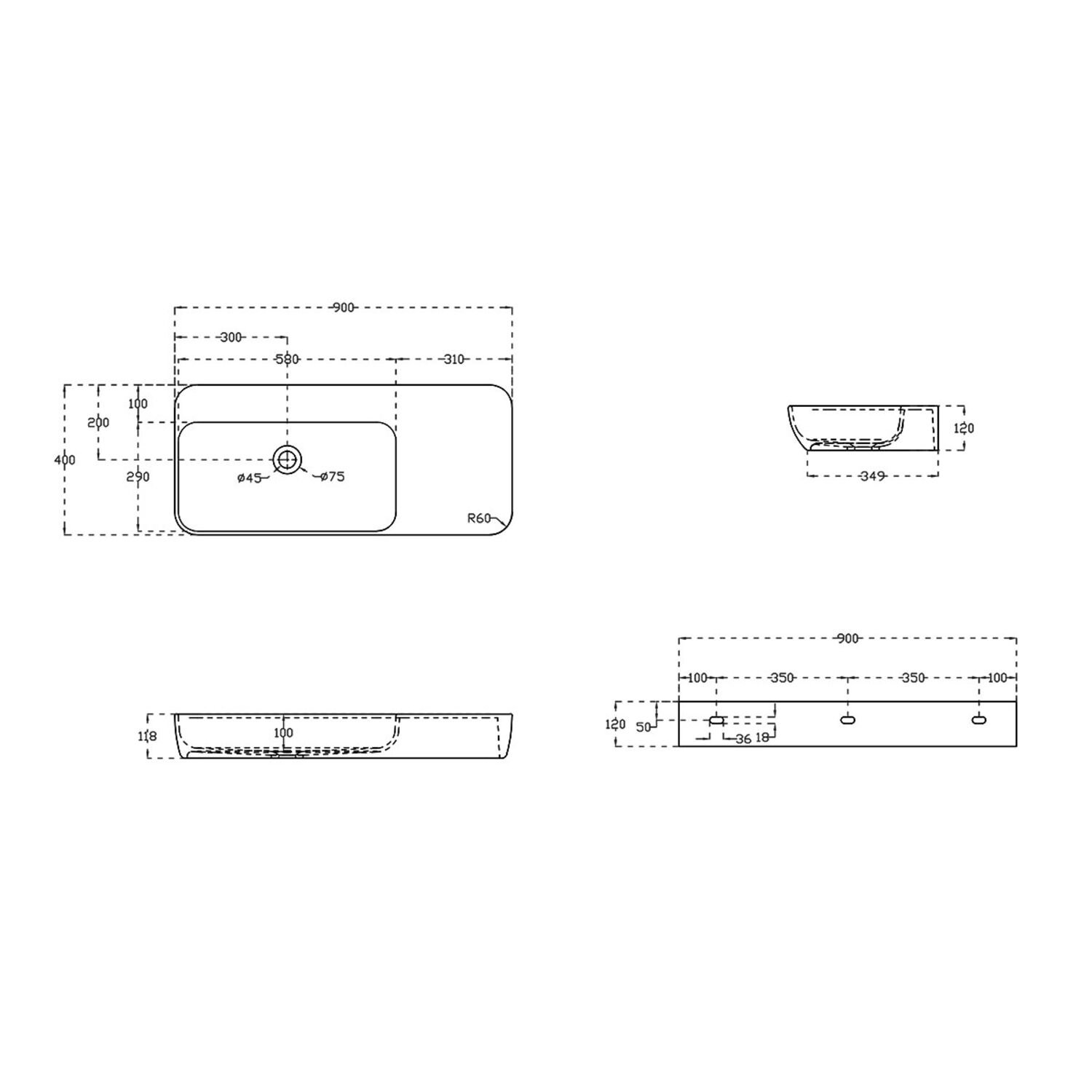 Раковина Vincea Solid Surface VWB-6S590MW подвесная, 90x40 см, цвет белый матовый - фото 1