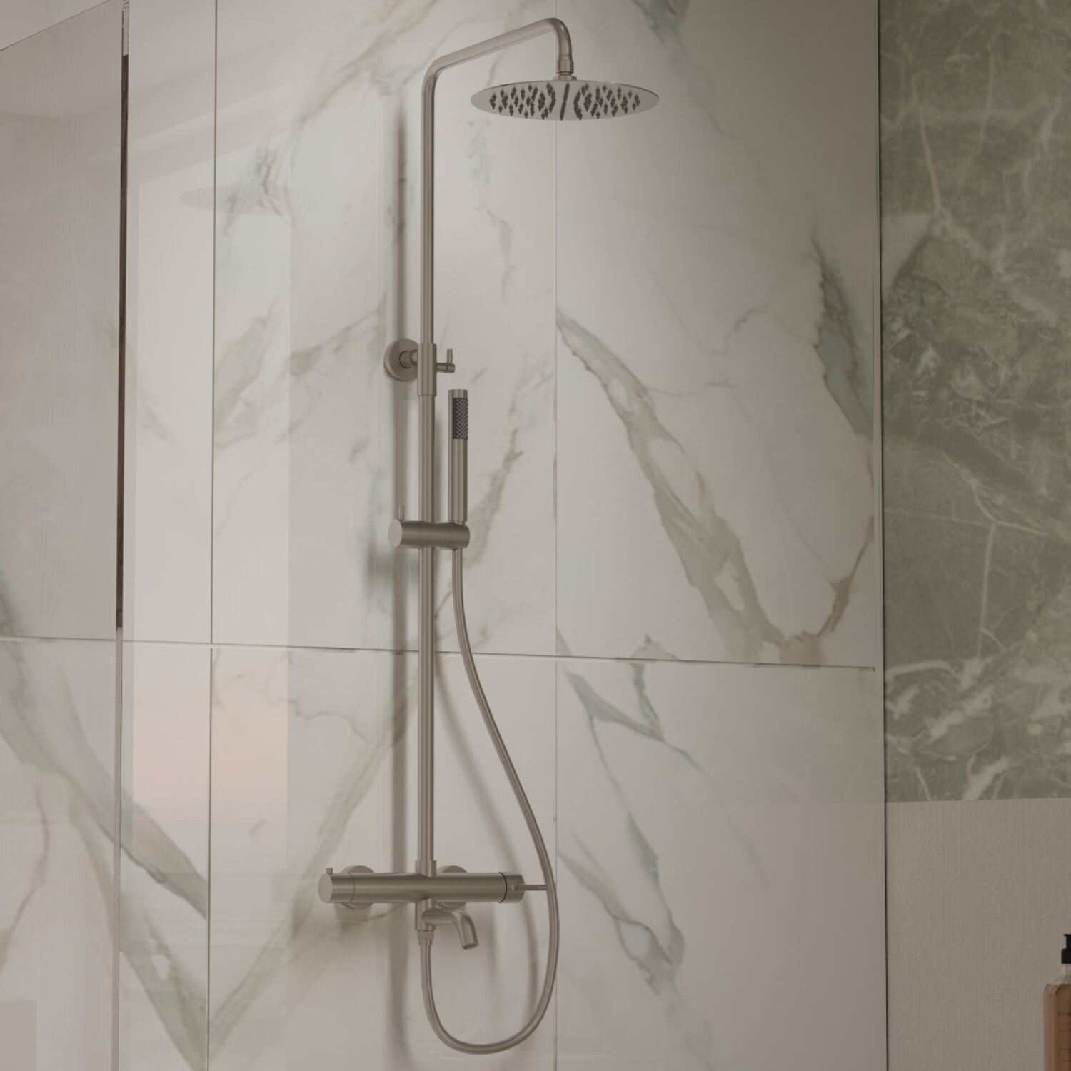 Душевая стойка Vincea Villa VSFS-1VL1BN, с верхним душем, смесителем, цвет брашированный никель - фото 1