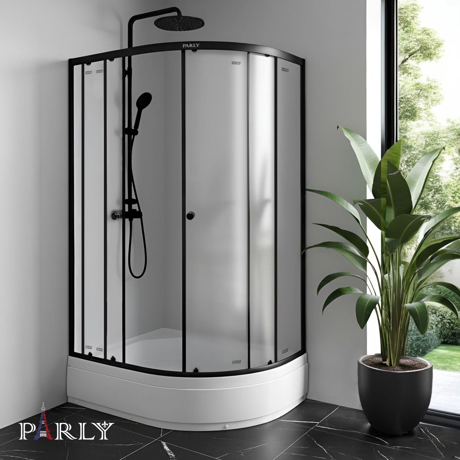 Душевой уголок Parly ZFM1201B L 120х80, левый, с поддоном, стекло матовое, профиль черный матовый