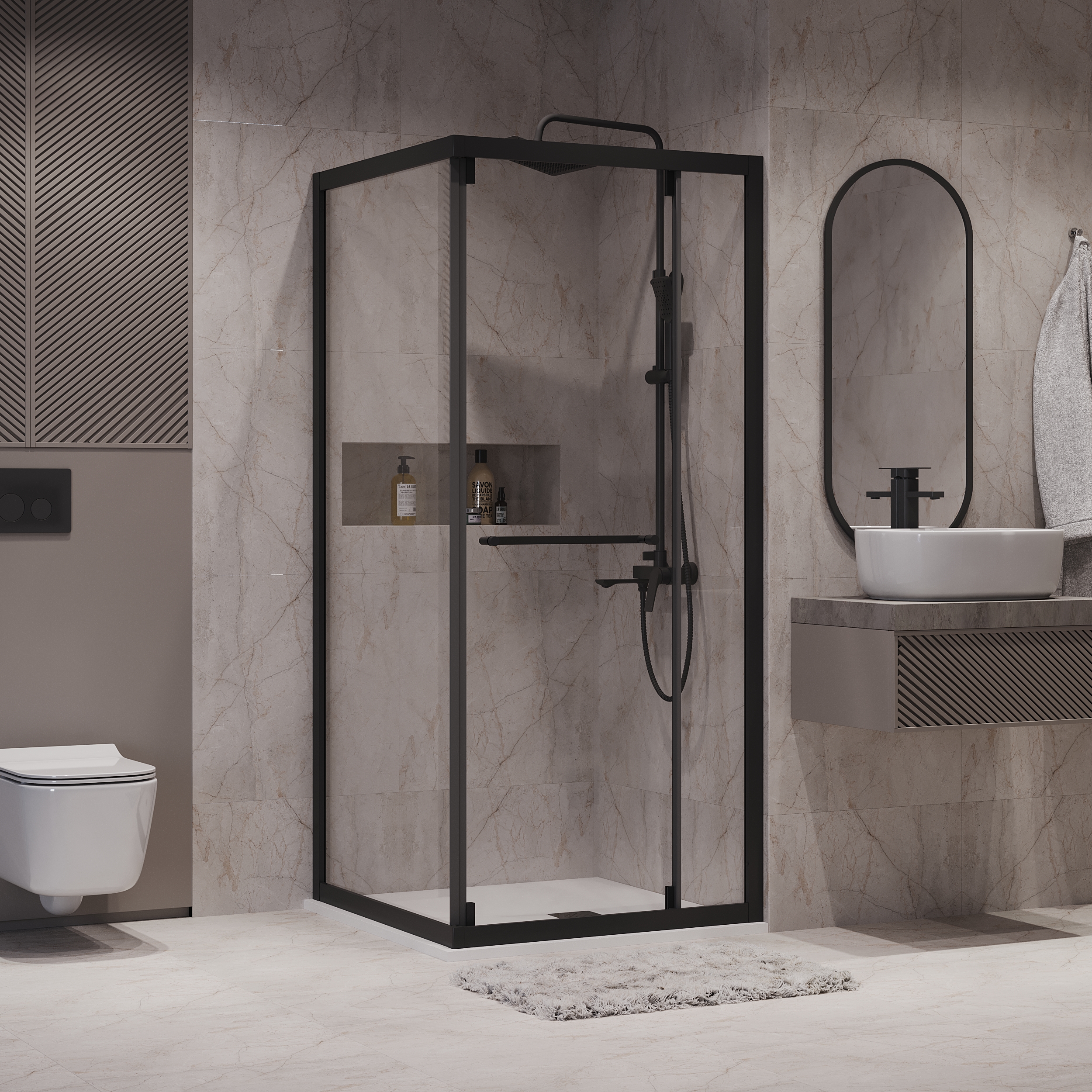 Душевой уголок Niagara Nova NG-6833-34 Black 90x90, стекло прозрачное, профиль черный матовый - фото 1