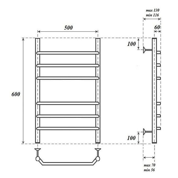 Полотенцесушитель Point П6 50x60 электрический, цвет хром