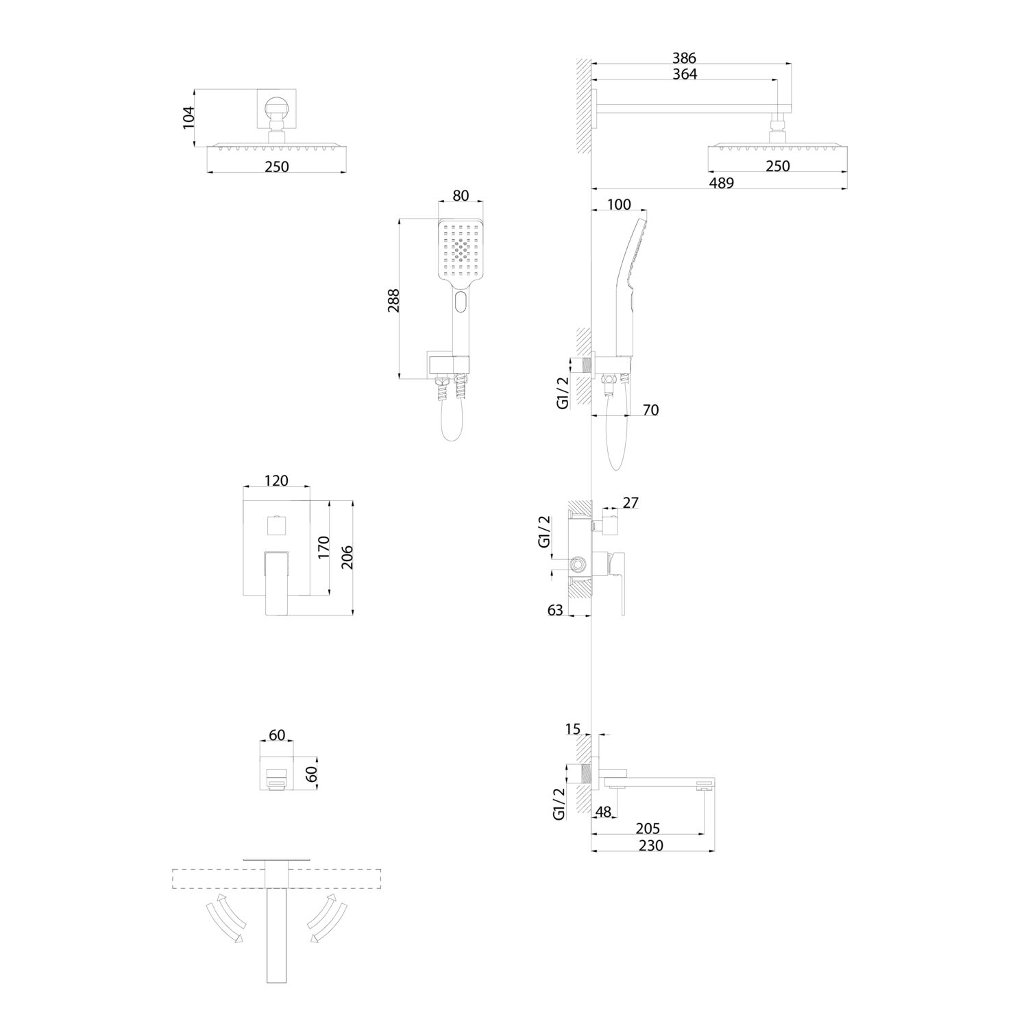 Душевой комплект Grossman Style 501.K35.05.420, встраиваемый, цвет графит сатиновый - фото 1