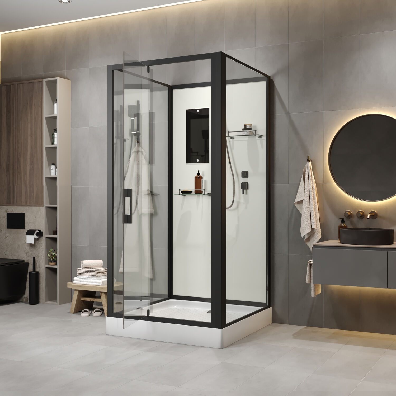 Душевая кабина Niagara Standart ST80/15Q/BL/BK 80х80, стекло прозрачное, профиль черный матовый, без крыши