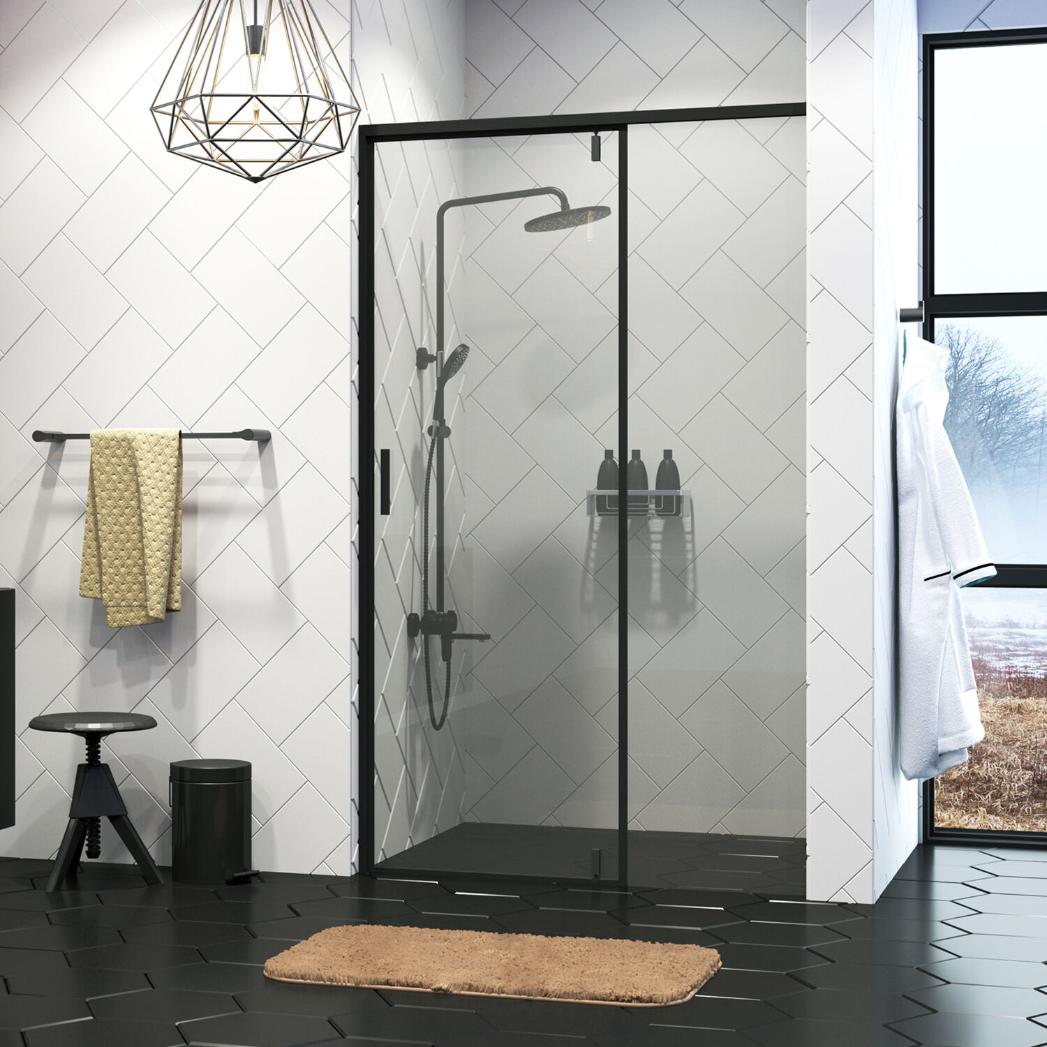 Душевая дверь WasserKRAFT Elbe 74P12 100x200, стекло прозрачное, профиль черный матовый - фото 1