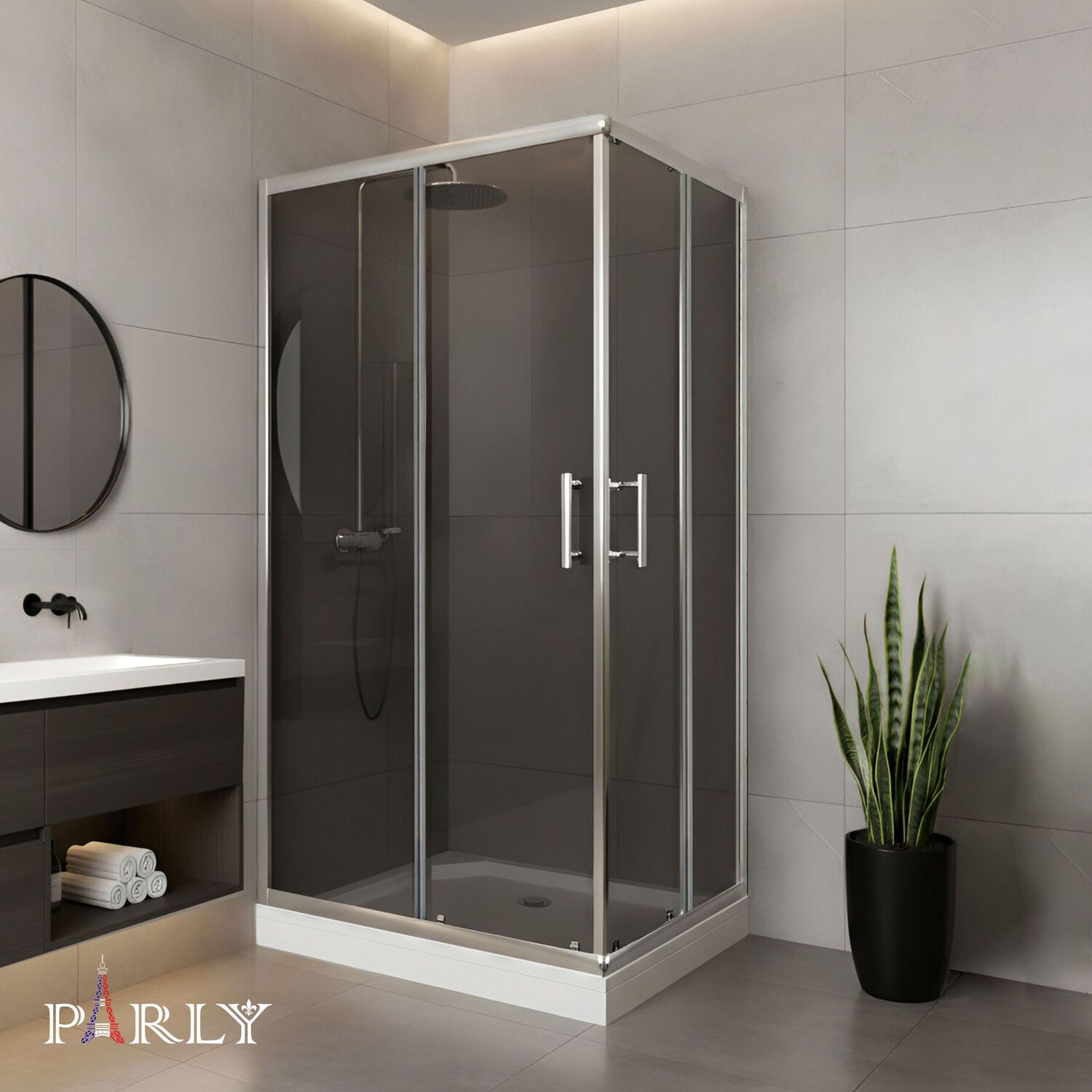 Душевой уголок Parly QZ81S N 100х80, с поддоном, стекло прозрачное, профиль хром