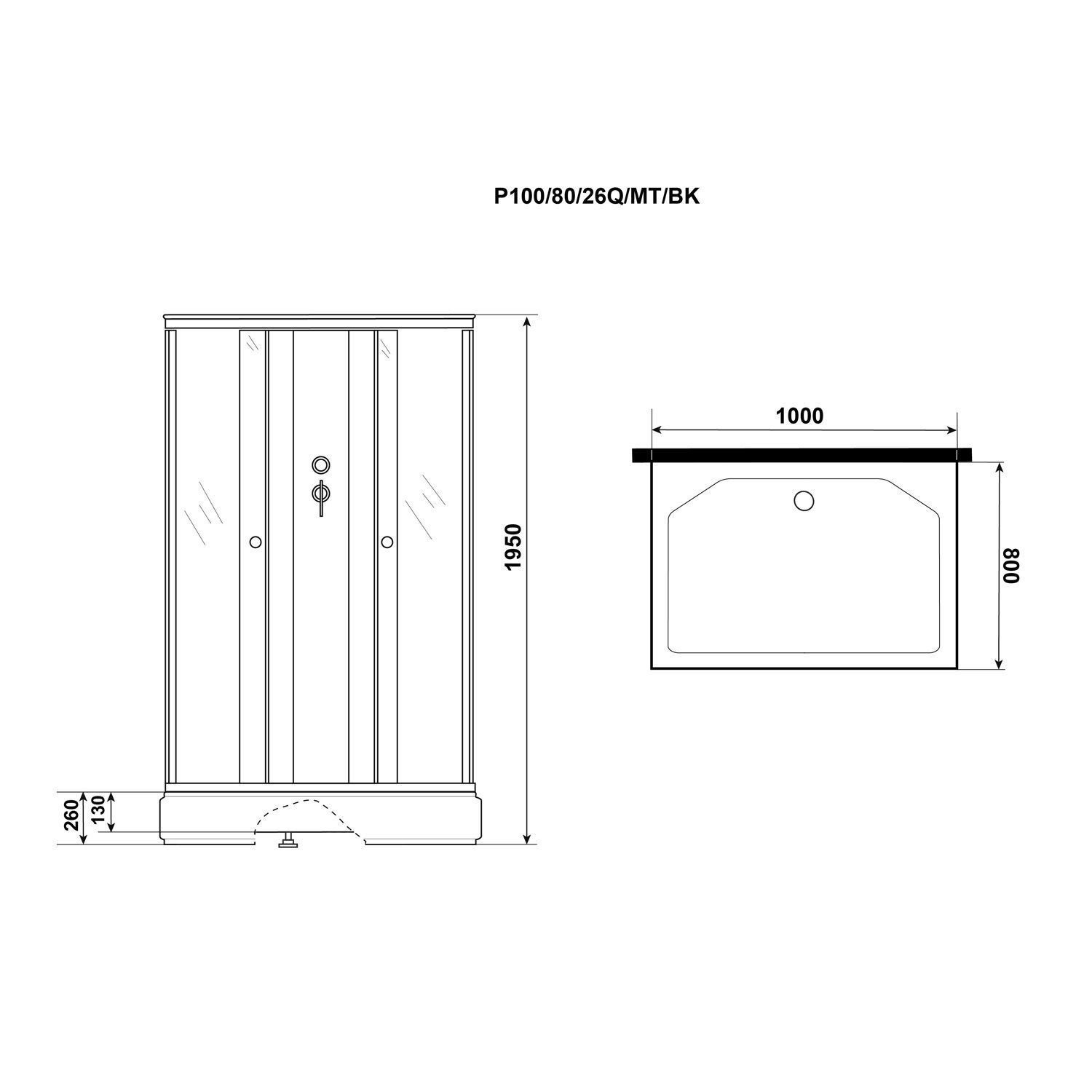 Душевая кабина Niagara Promo P10/80/26Q/MT/BK 100х80, стекло матовое, профиль белый, без крыши