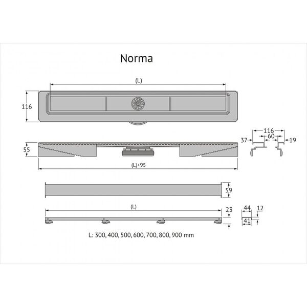 Душевой лоток Berges С1 Norma 095138 с решеткой 70x6 см, боковой выпуск, цвет матовый черный - фото 1