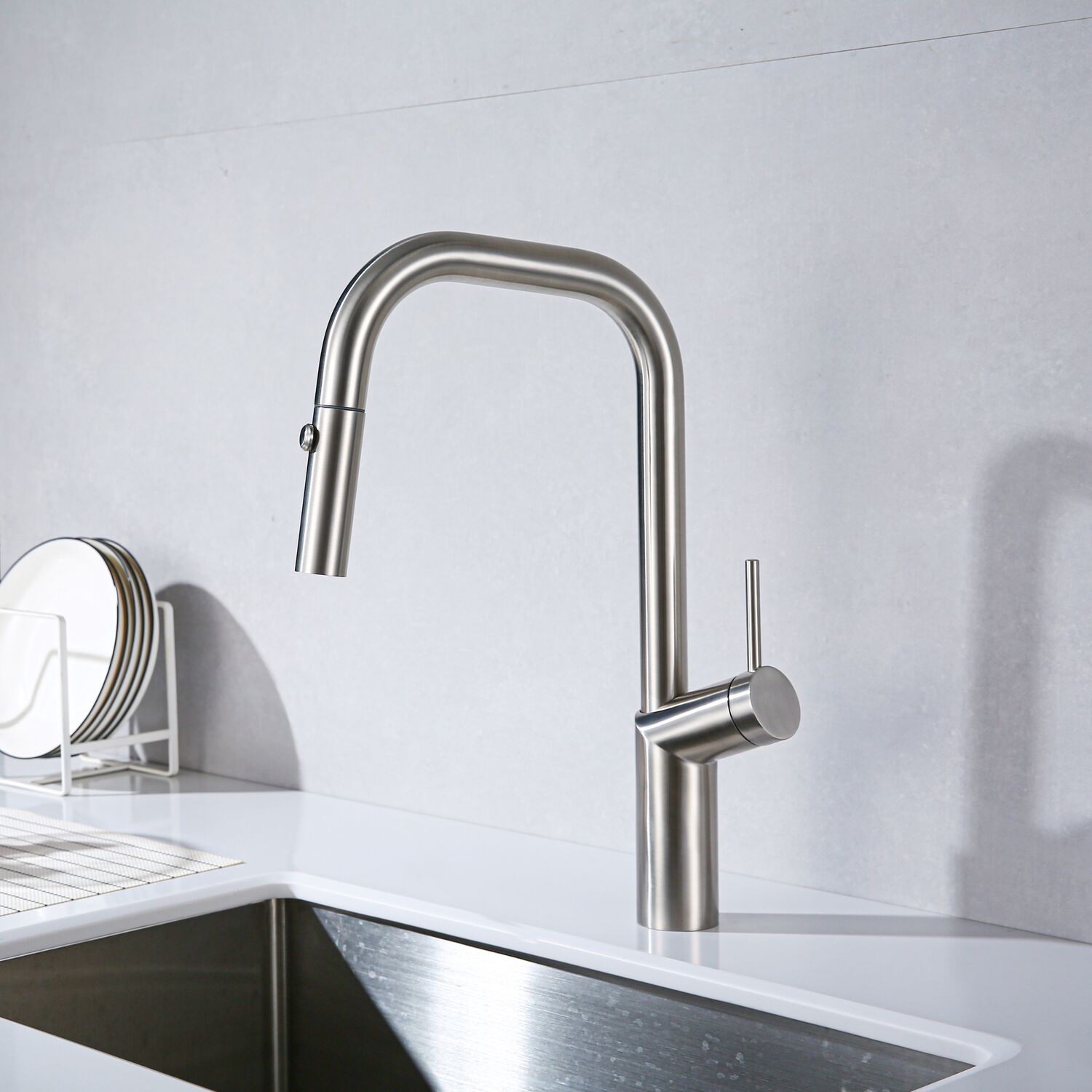 Смеситель Vincea VKF-107BN для кухни, с выджвижным изливом, цвет брашированный никель - фото 1