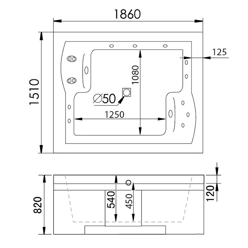 Ванна Gemy G9052 II K L 186x151 акриловая, левая, с гидромассажем, аэромассажем и хромотерапией, цвет белый