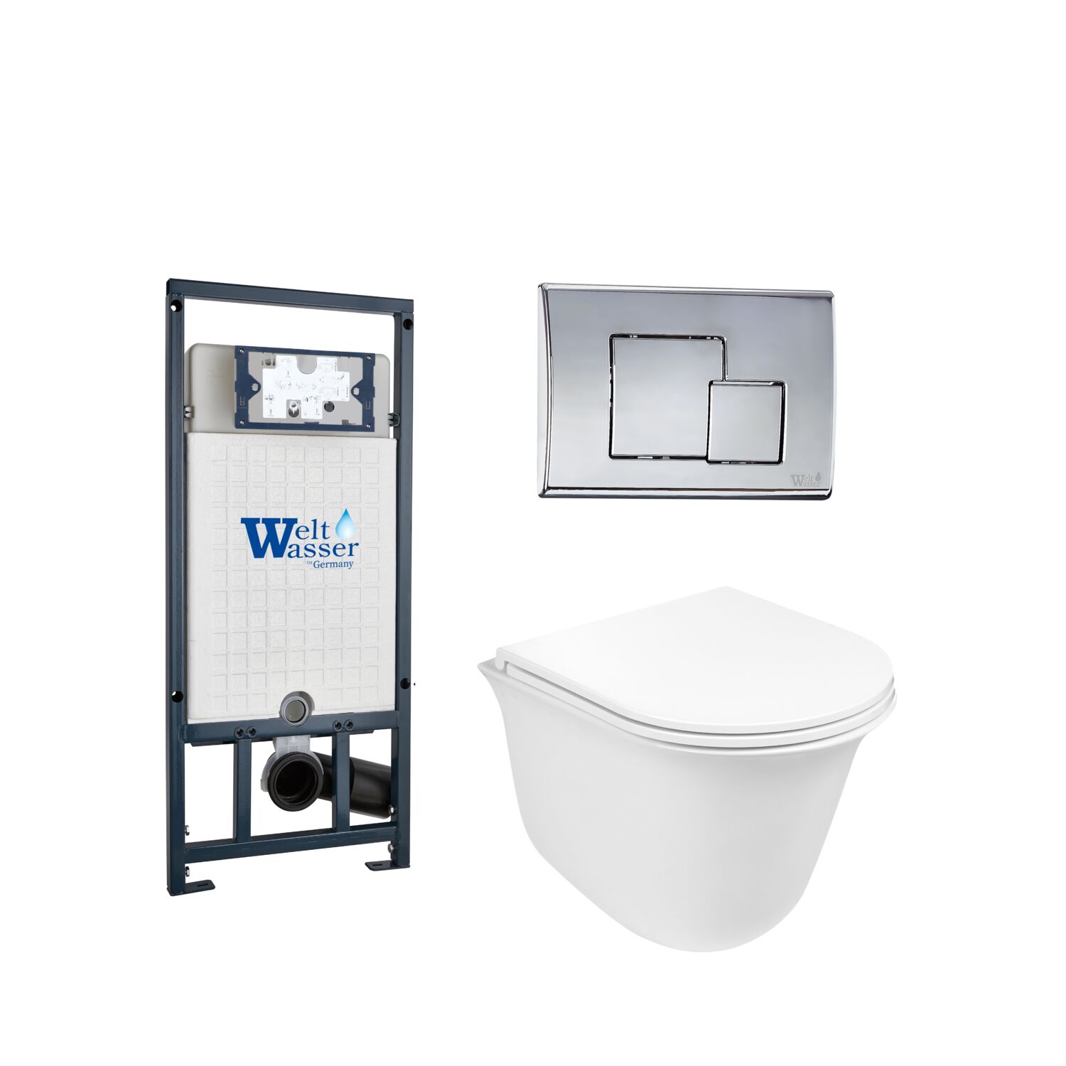 Комплект Weltwasser 10000006993 унитаза Telbach 004 GL-WT с сиденьем микролифт и инсталляции Marberg 507 с кнопкой Mar 507 SE-CR хром