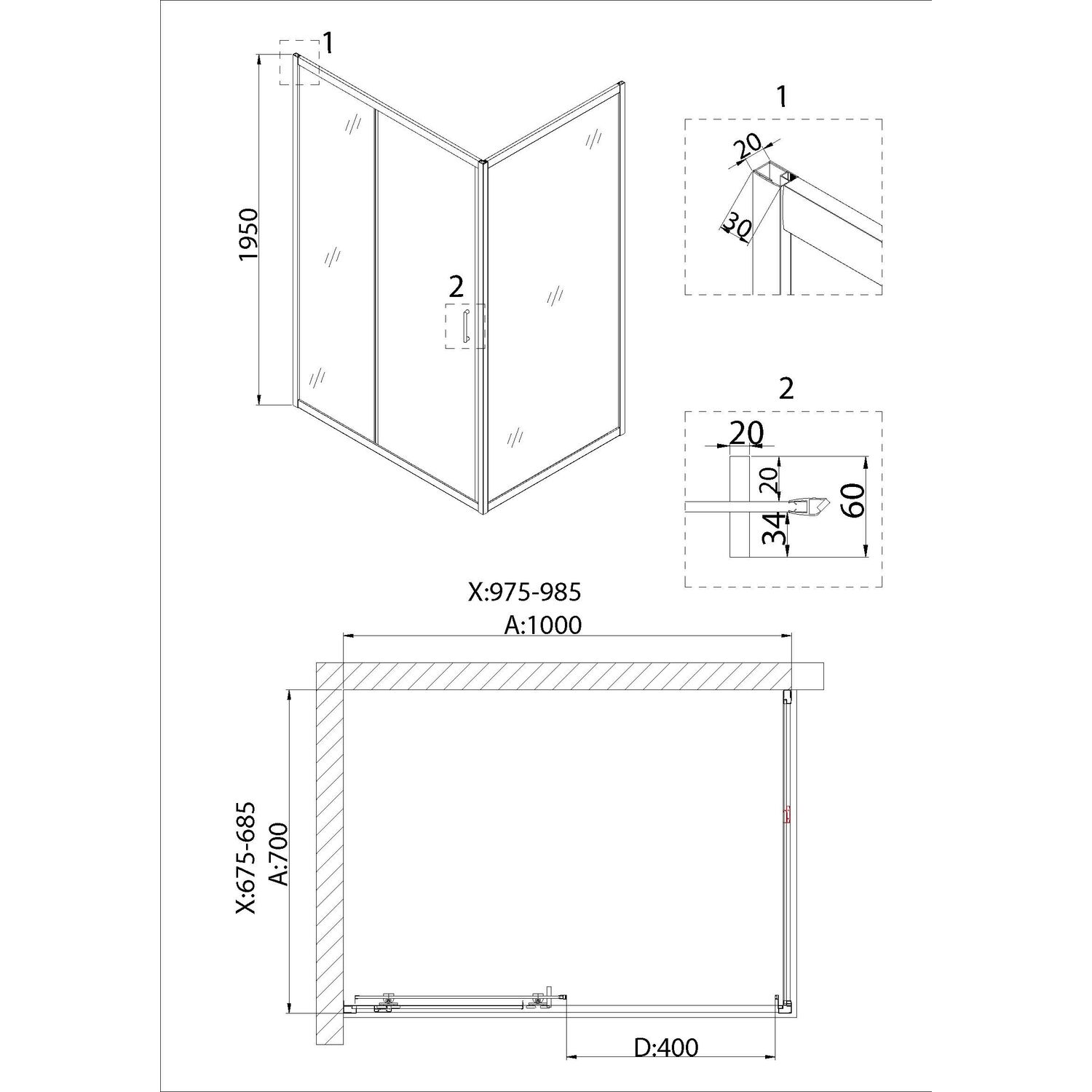 Душевая дверь Niagara Nova NG-82-10AB 100х195, стекло прозрачное, профиль черный матовый - фото 1