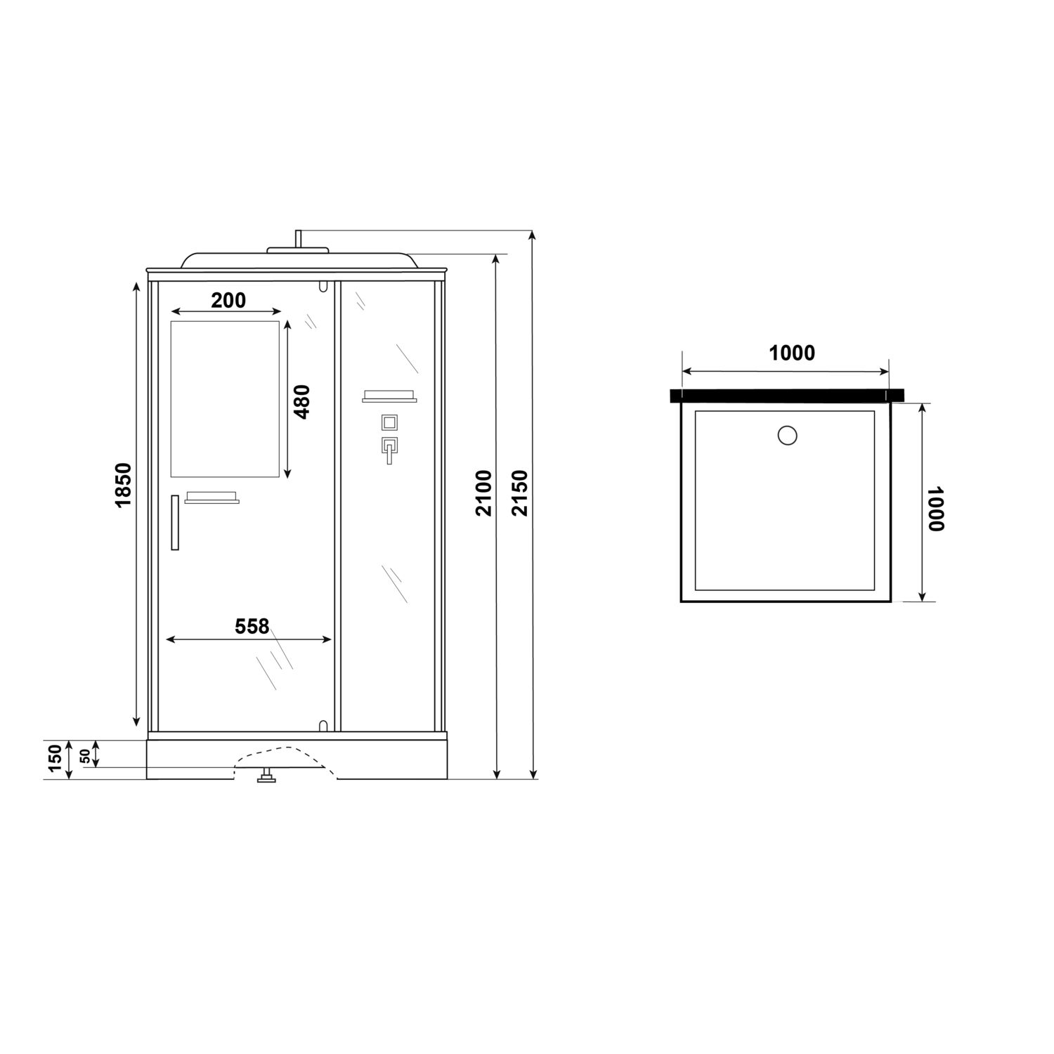Душевая кабина Niagara Standart ST100/15Q/BL 100х100, стекло прозрачное, профиль черный матовый, с крышей - фото 1