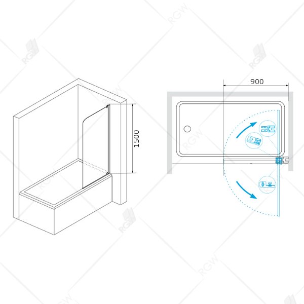 Шторка на ванну RGW Screens SC-01 90, стекло прозрачное, профиль хром - фото 1