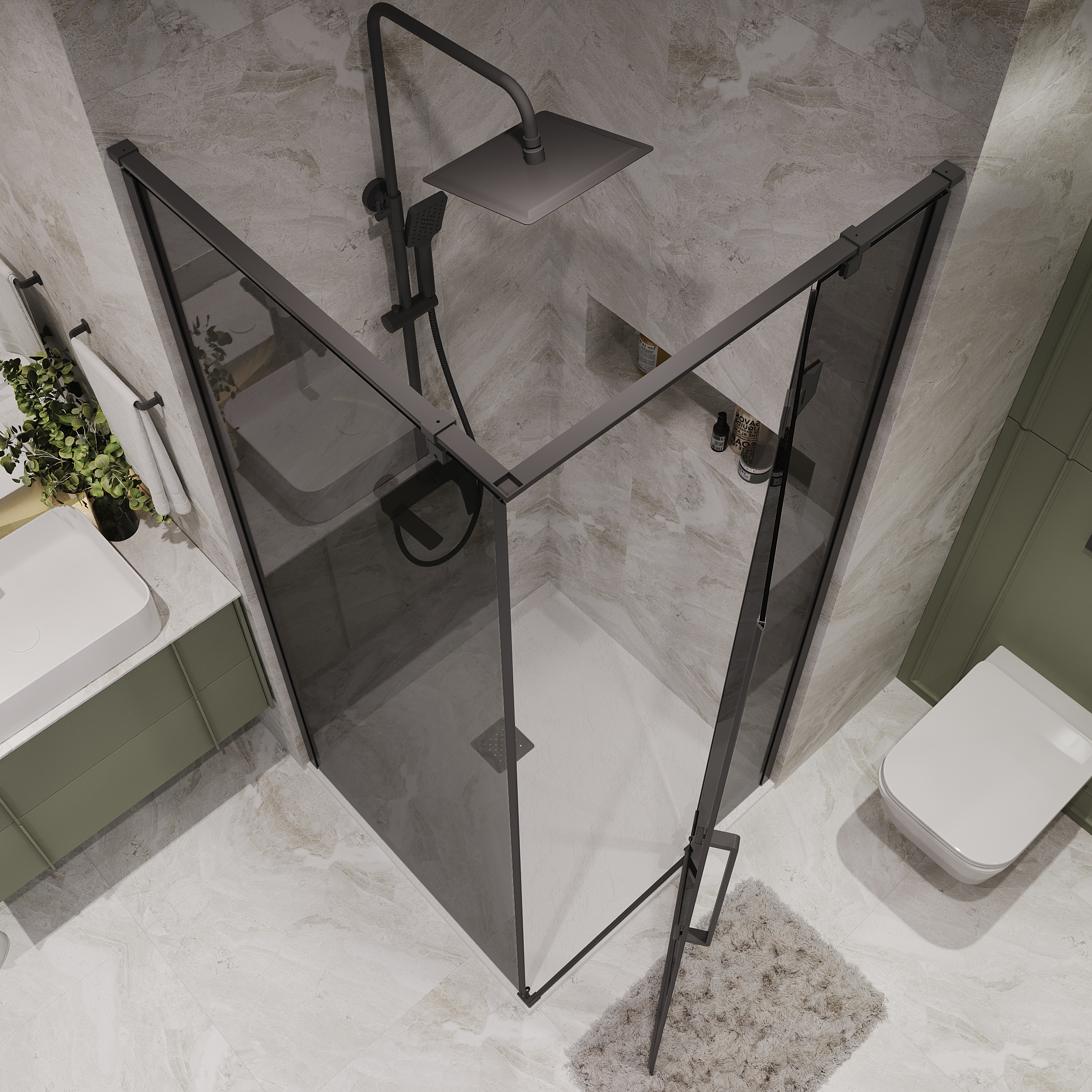 Душевой уголок Niagara Nova NG-2831-34 Black 90x90, стекло тонированное, профиль черный матовый - фото 1