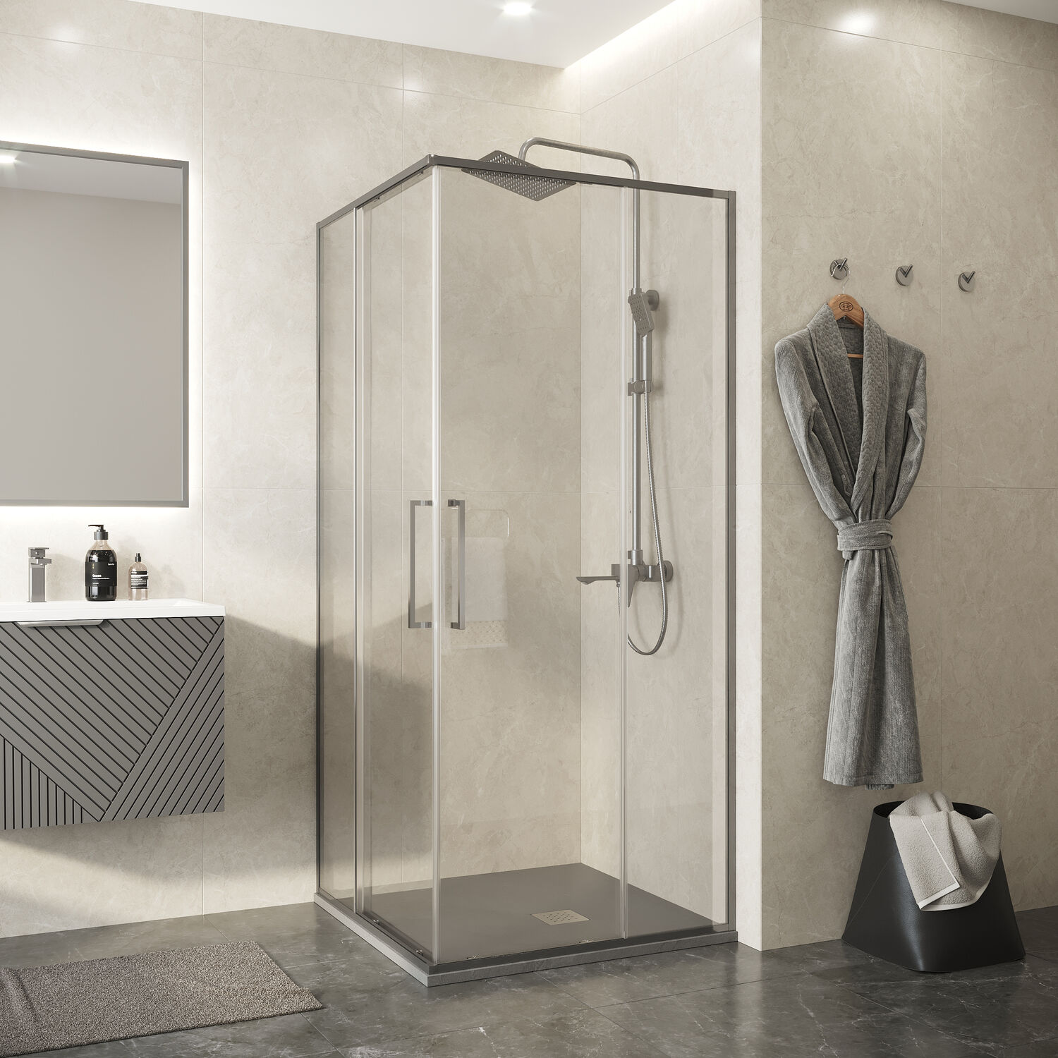 Душевой уголок Niagara Nova NG-6336-100GR 100х100, стекло прозрачное, профиль графит сатин