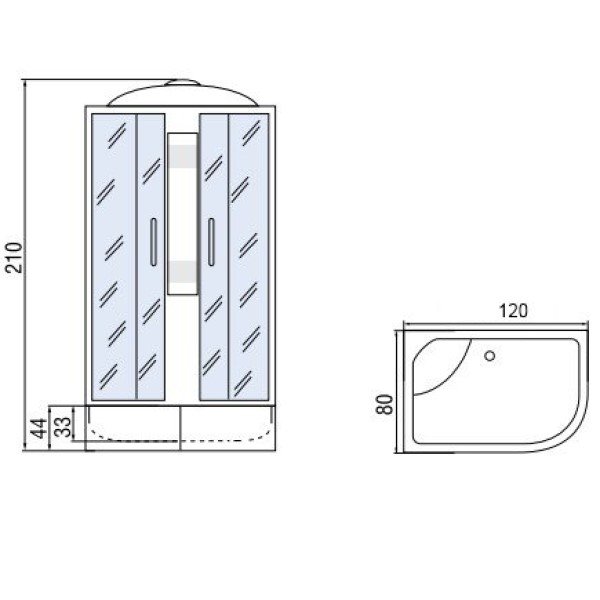 Душевая кабина Мономах 120/80/44 С МЗ L 120x80, левая, стекло прозрачное мозаика, профиль хром, с крышей