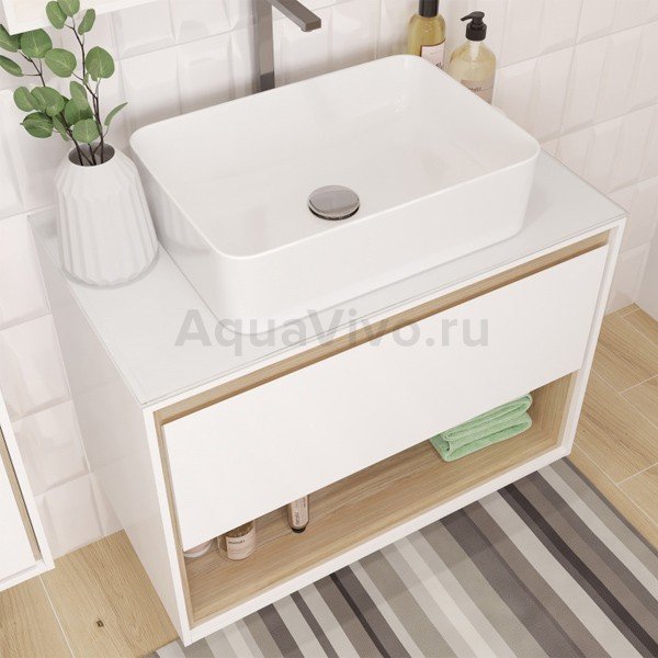 Мебель для ванной Cersanit Louna 80, с раковиной Crea, цвет белый / светлое дерево - фото 1