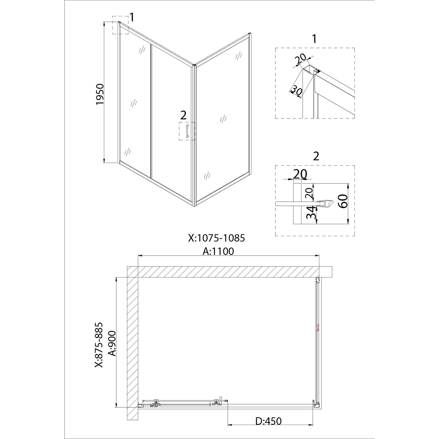 Душевой уголок Niagara Nova NG-62-11A-A90 110х90, стекло прозрачное, профиль хром - фото 1