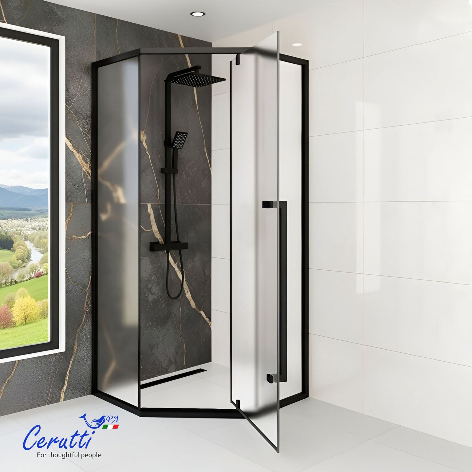 Душевой уголок CeruttiSPA C3AF R 90х90, правый, стекло матовое, профиль черный 