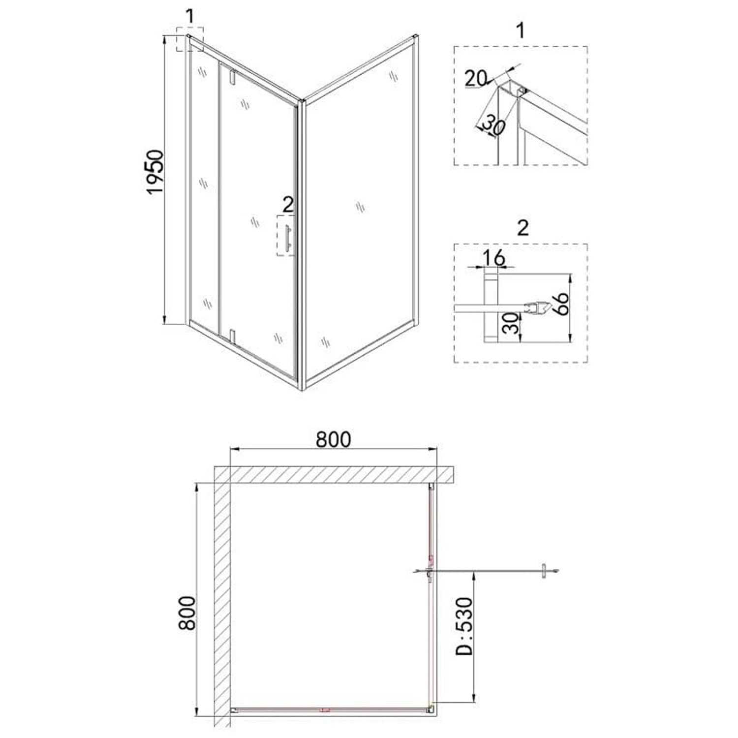 Душевой уголок Niagara Nova NG-0280-08 Black 80х80, с поддоном, стекло прозрачное с рисунком, профиль черный - фото 1