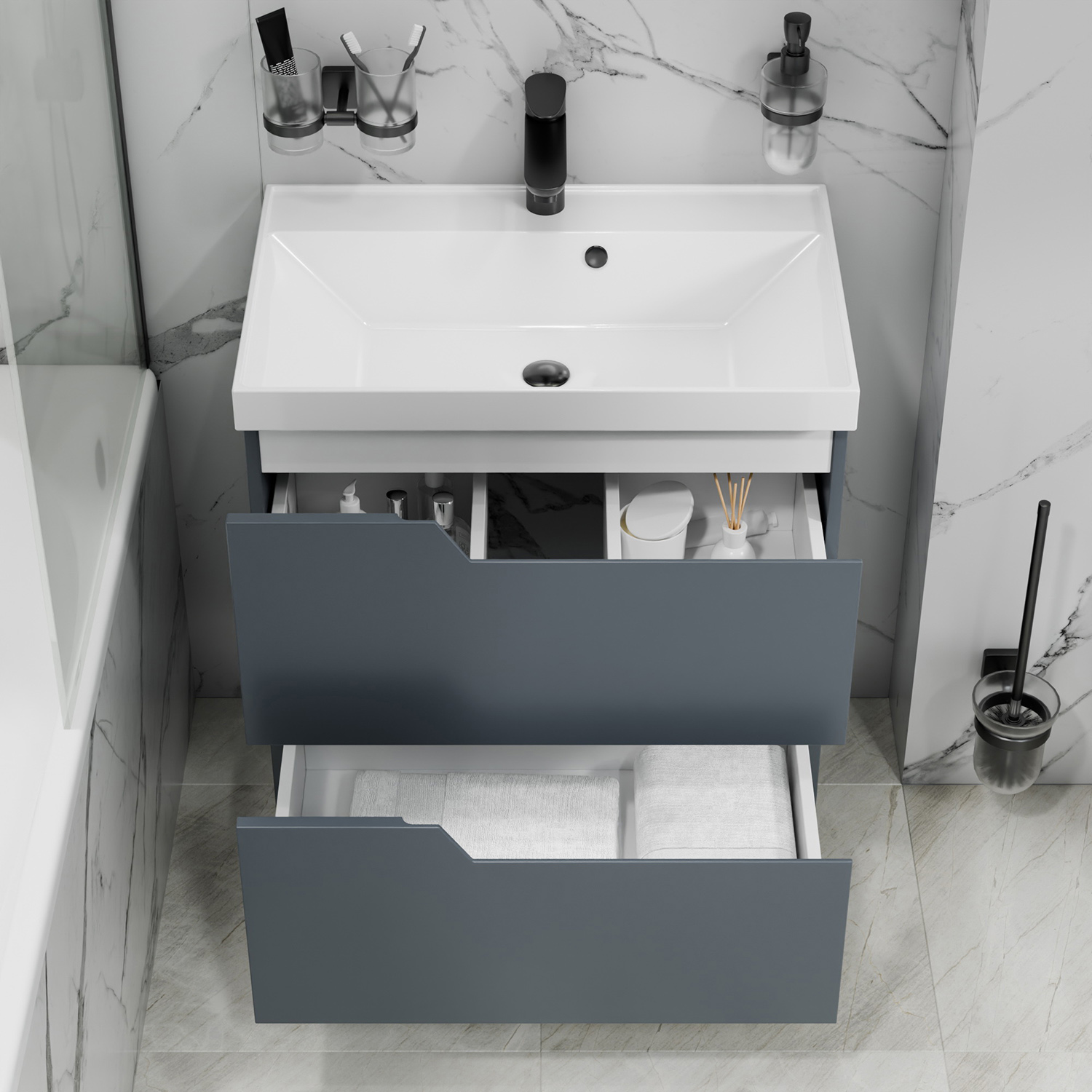 Тумба под раковину Санта Антарес 70, напольная, 2 ящика, цвет графит матовый - фото 1